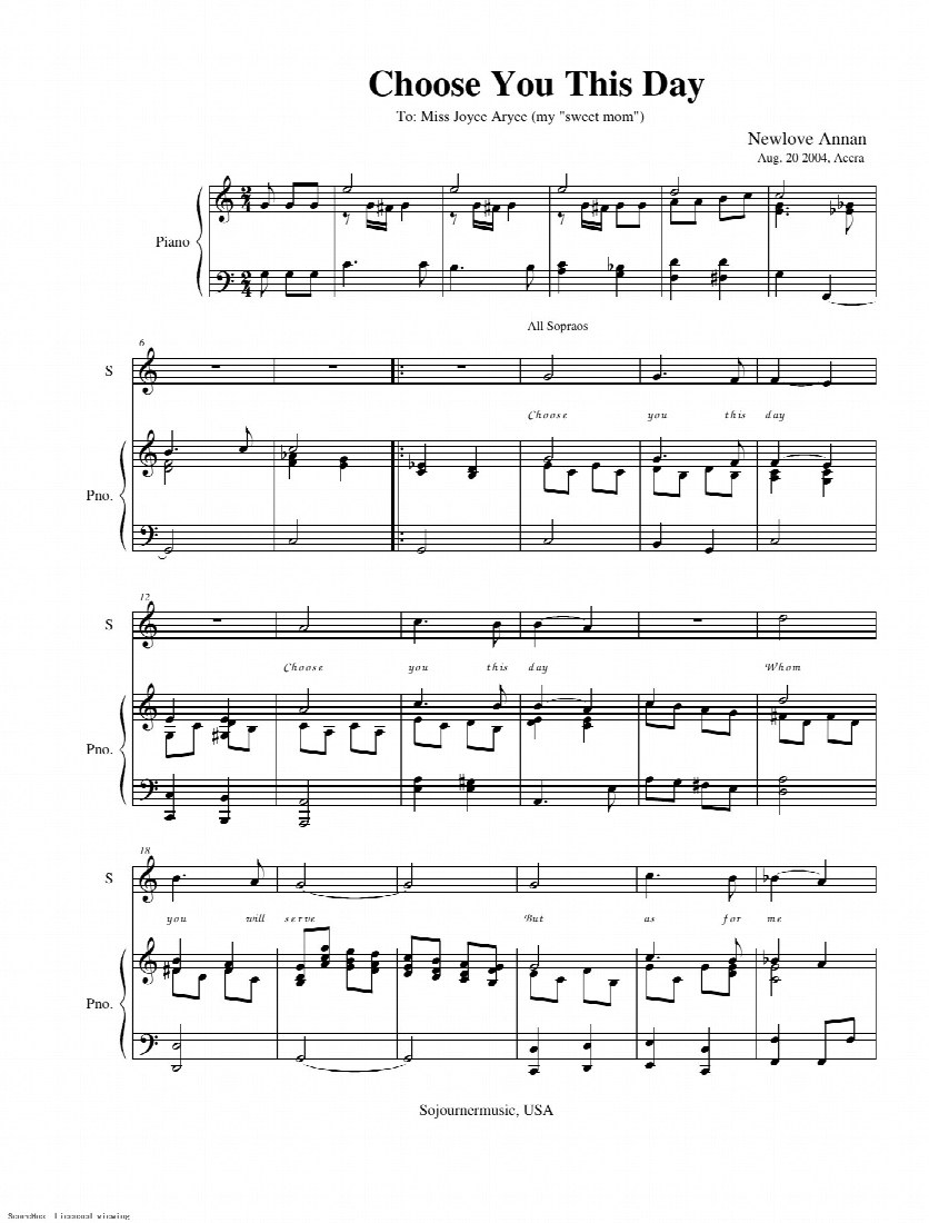 First-page preview of Choose You This Day