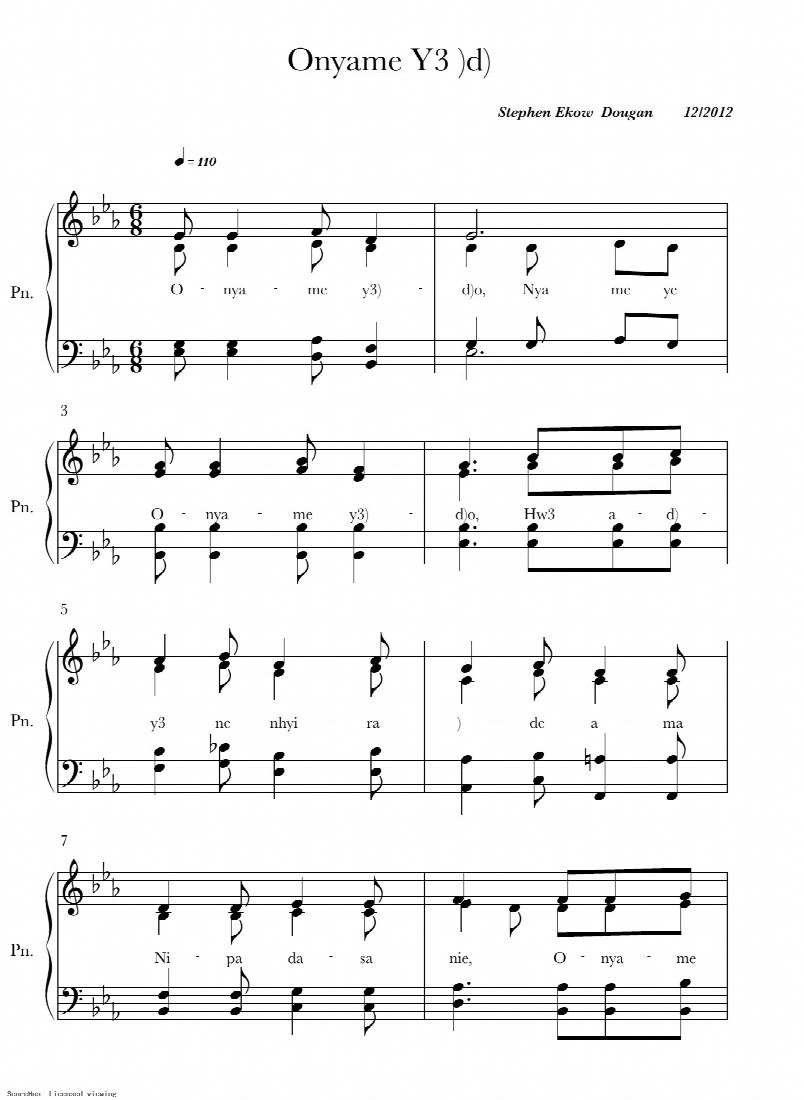 First-page preview of Onyame Ye odo