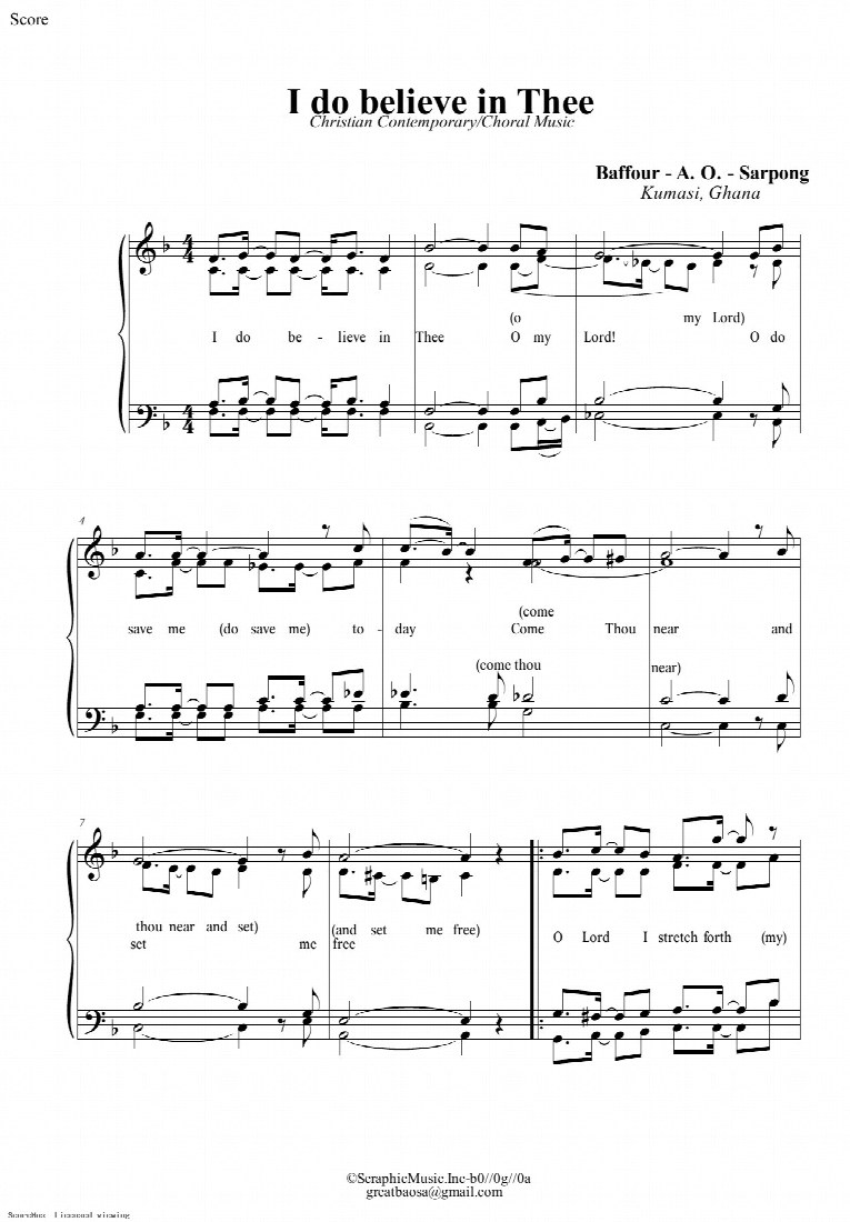 First-page preview of I Do Believe In Thee