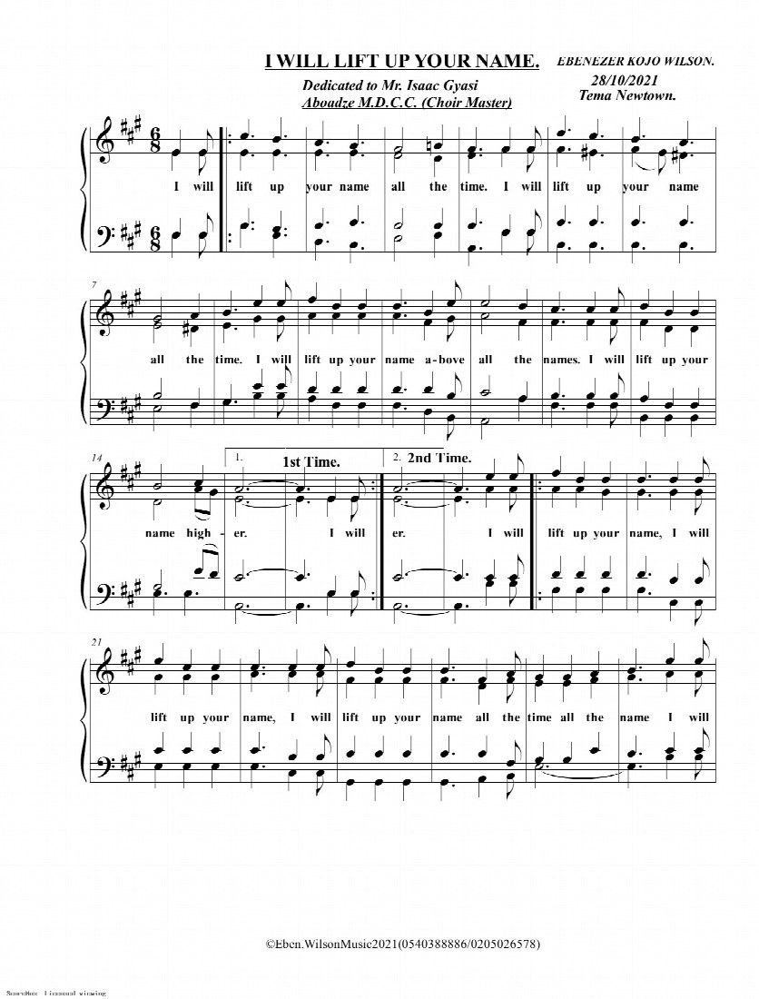 First-page preview of I will lift up your name
