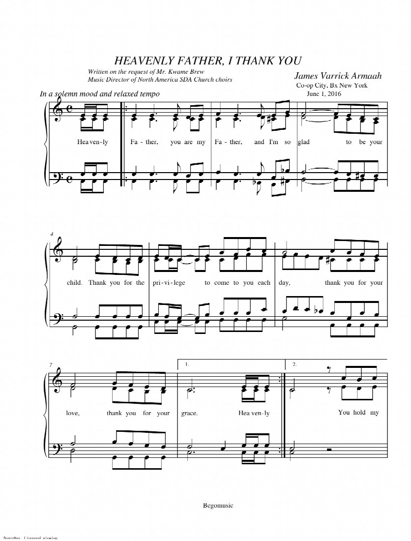 First-page preview of HEAVENLY FATHER, I THANK YOU