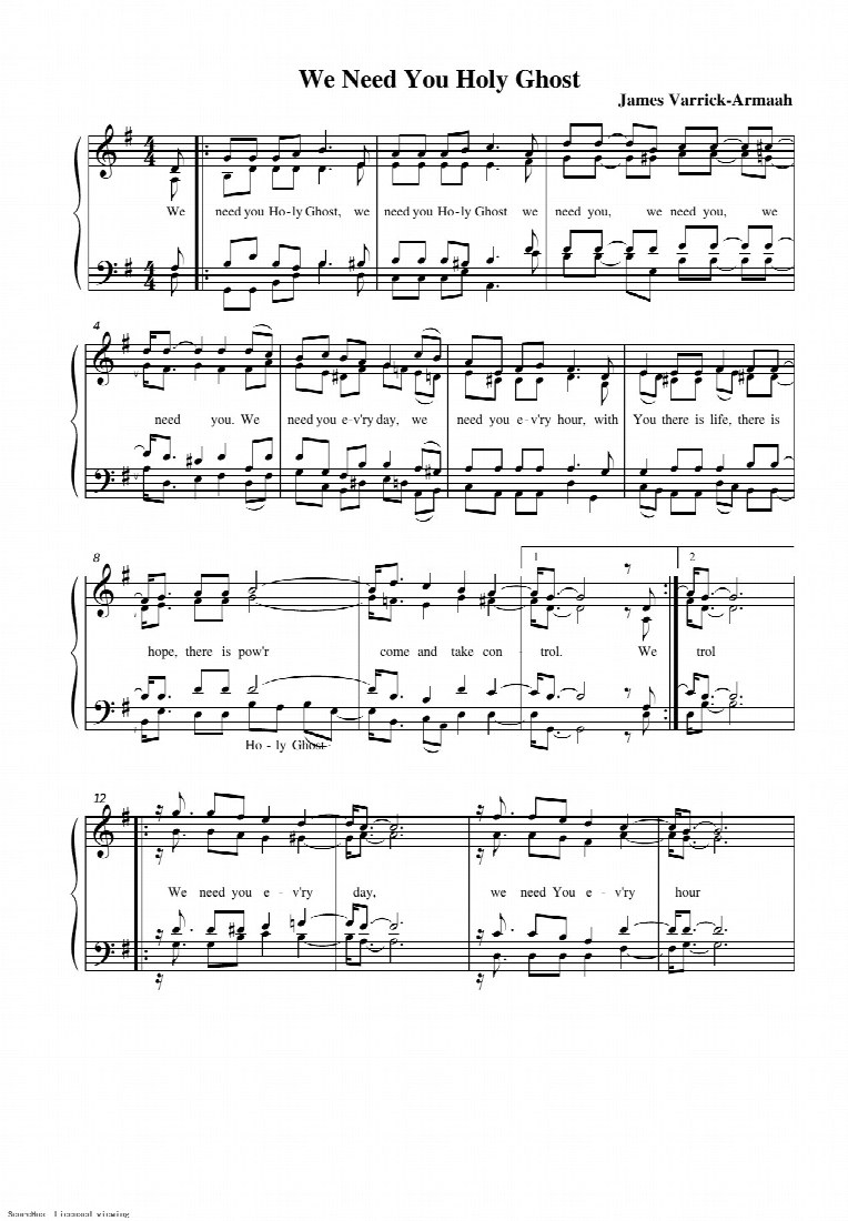 First-page preview of We Need You Holy Ghost