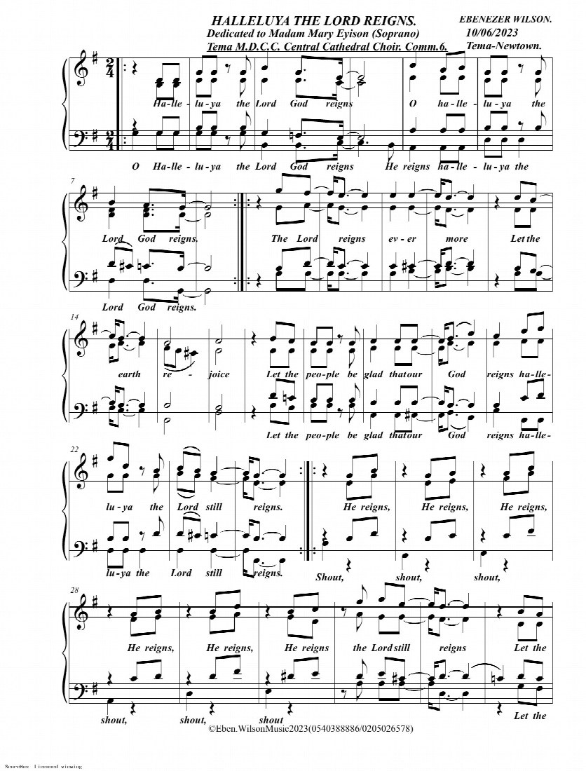 First-page preview of Hallelujah, the Lord Reigns