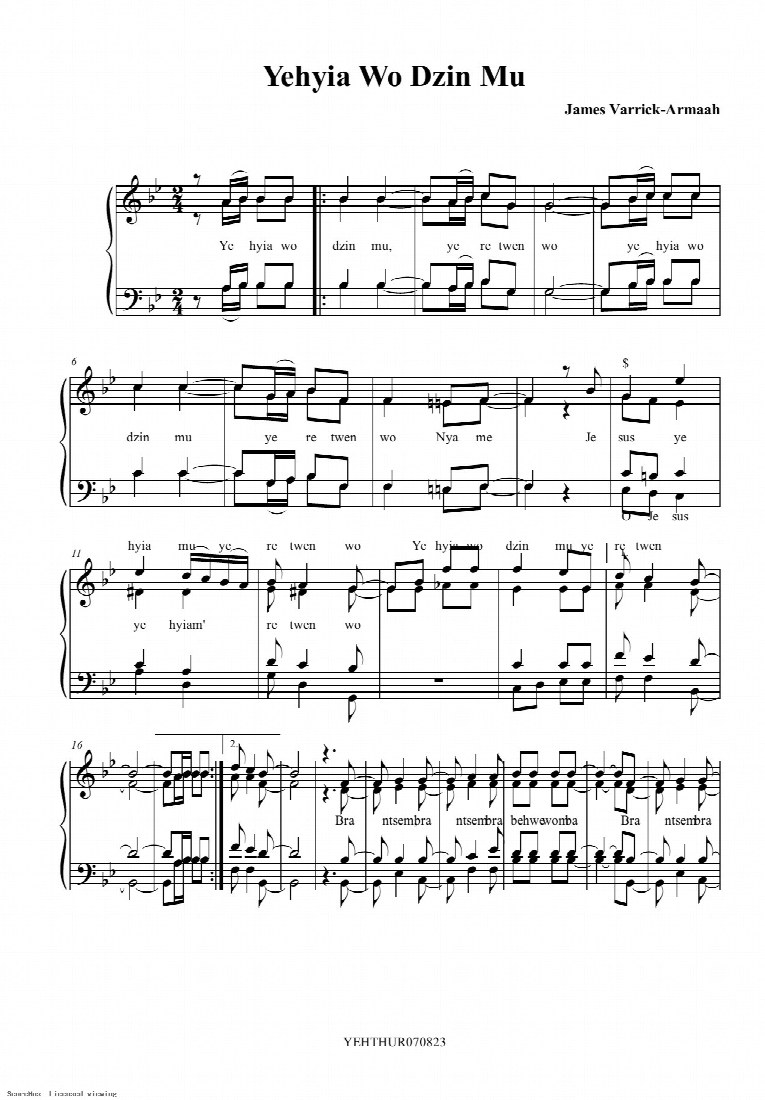 First-page preview of Yehyia Wo Dzin Mu