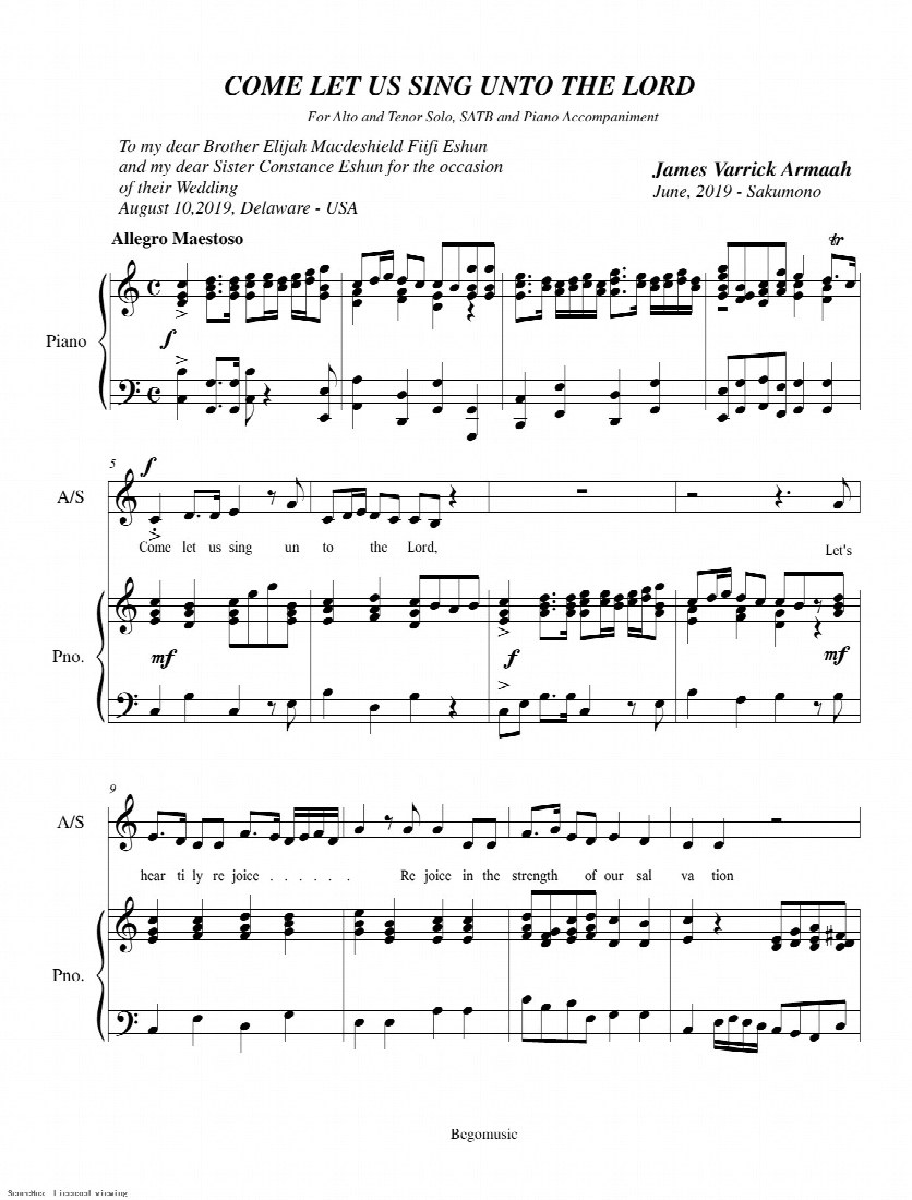 First-page preview of Come let us sing unto the Lord