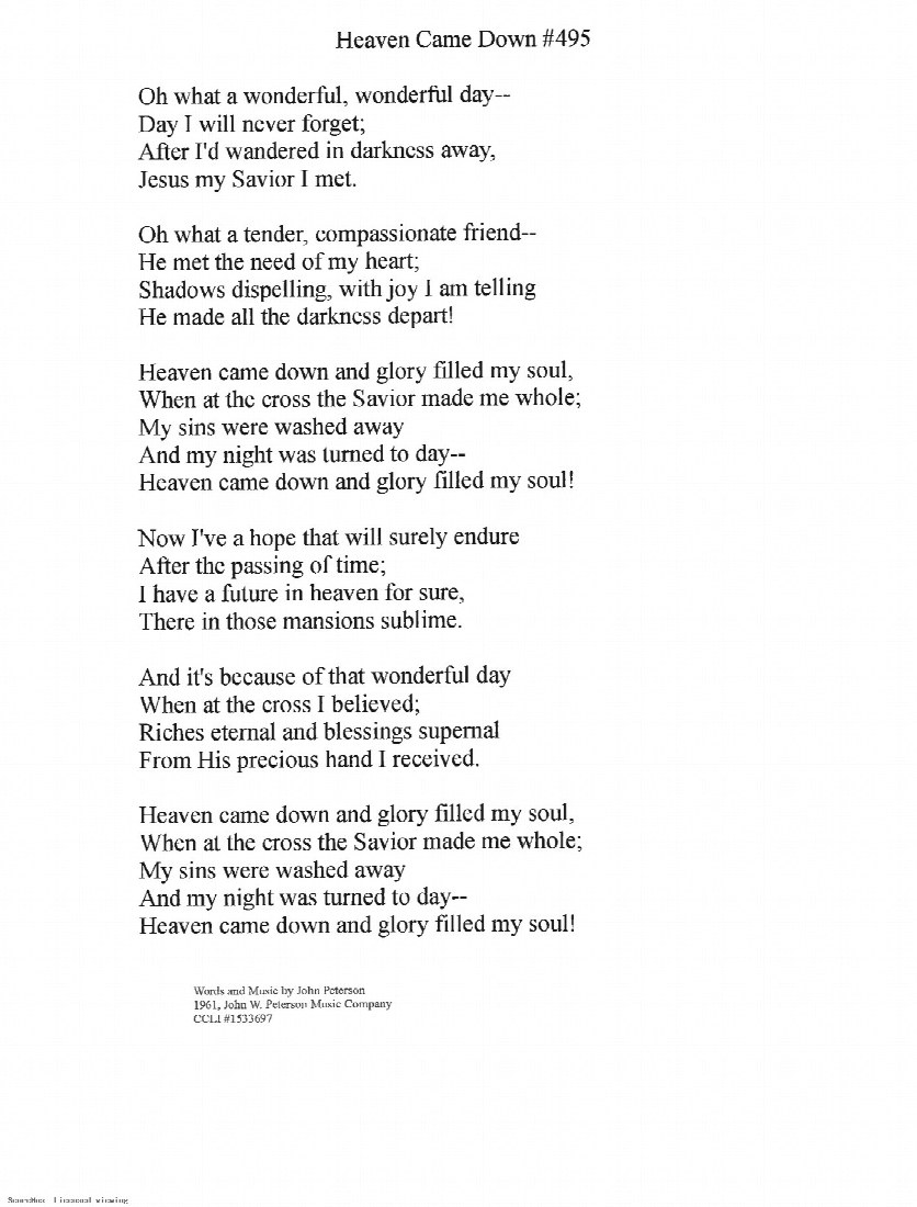 First-page preview of Heaven Came Down