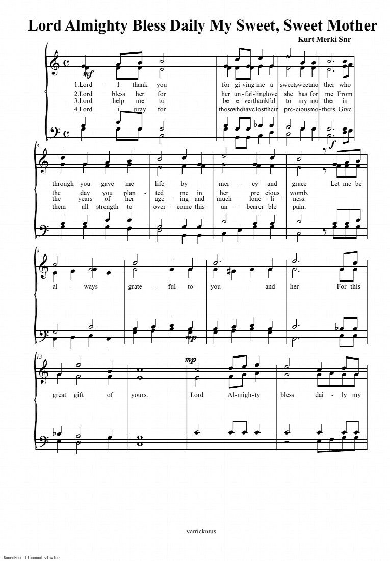 First-page preview of Lord Almighty Bless Daily My Sweet, Sweet Mother