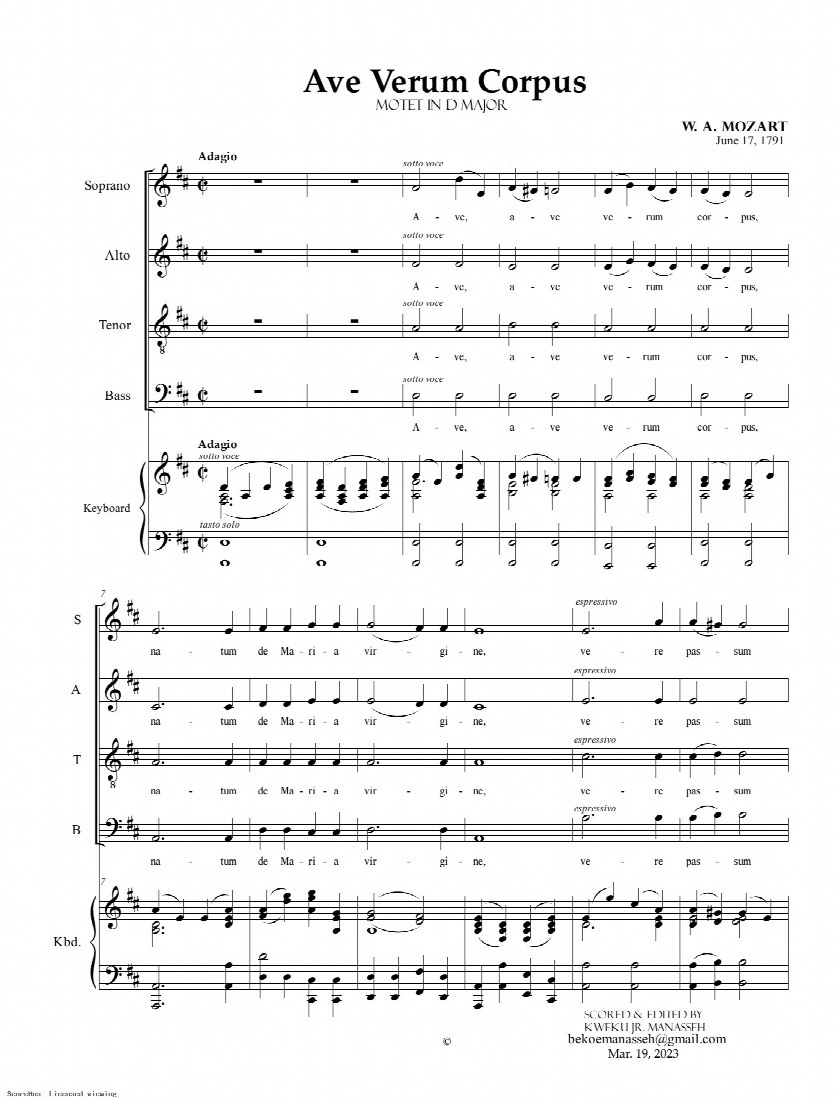 First-page preview of Ave Verum Corpus