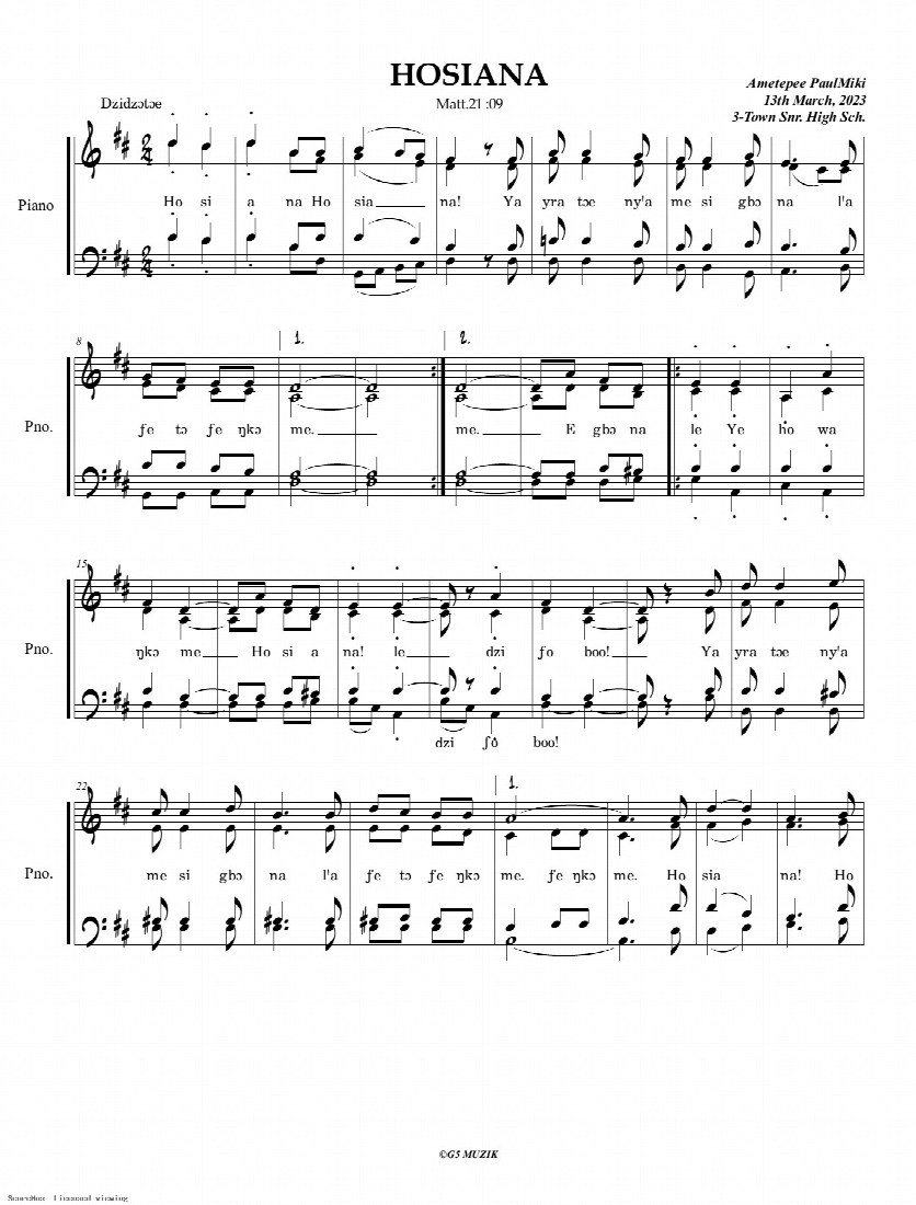 First-page preview of Hosiana