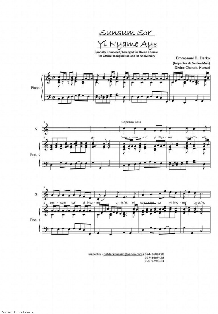 First-page preview of Susum Sor' Yi Nyame Aye