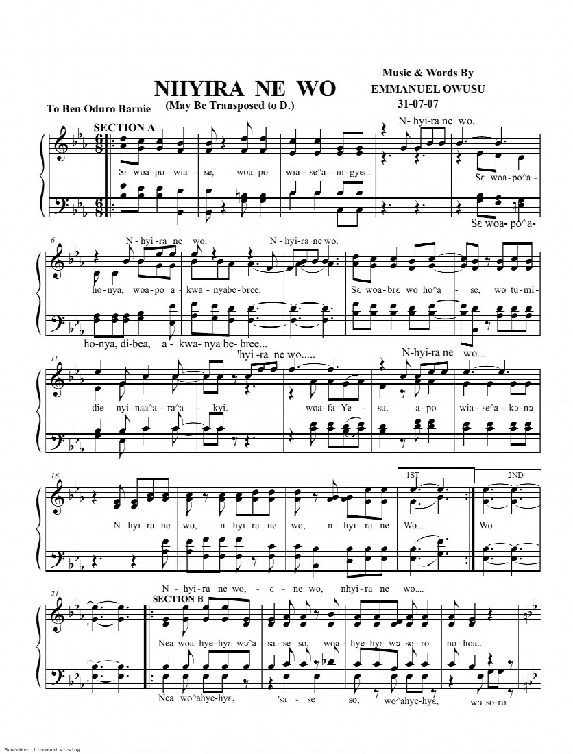 First-page preview of Nhyira ne wo