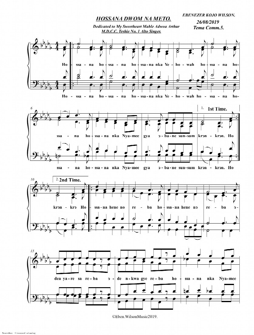 First-page preview of Hosanna Dwom Na Meto