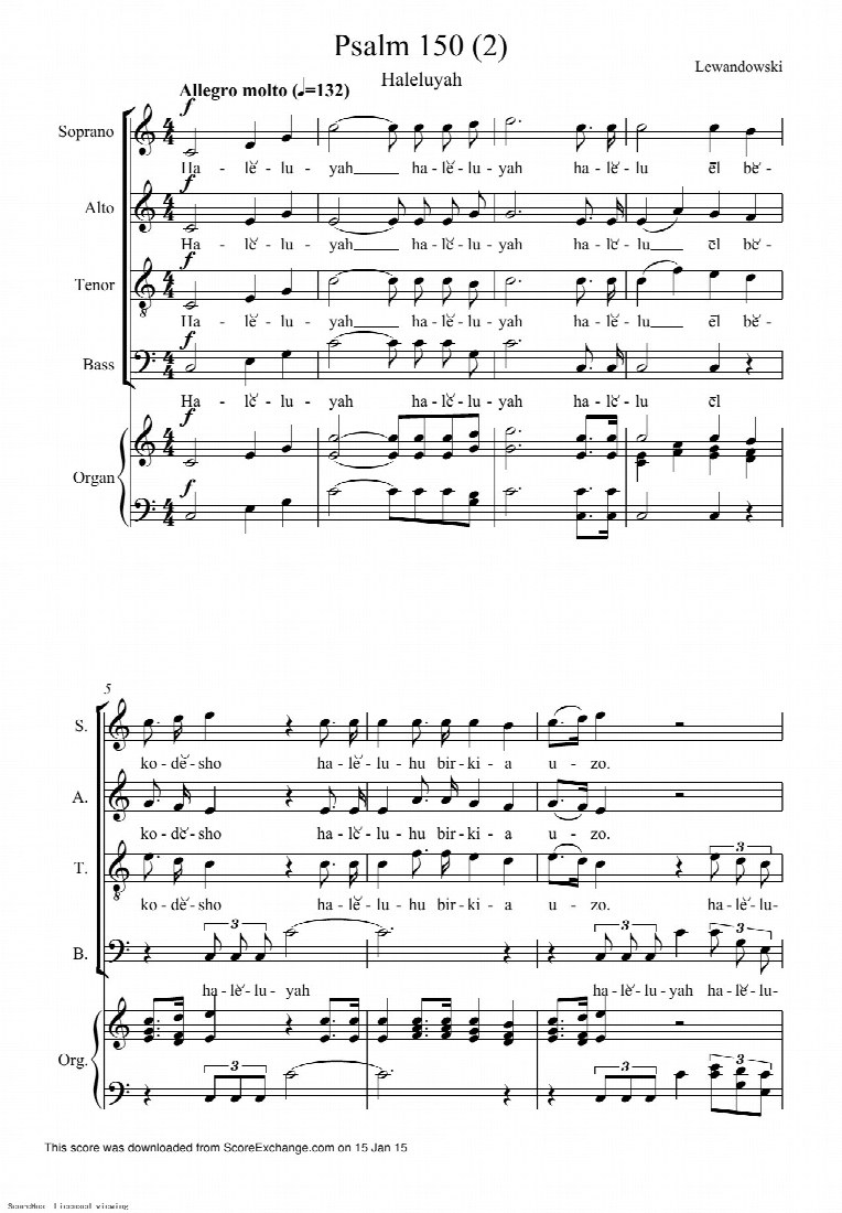 First-page preview of Psalm 150(2)- Hallelujah