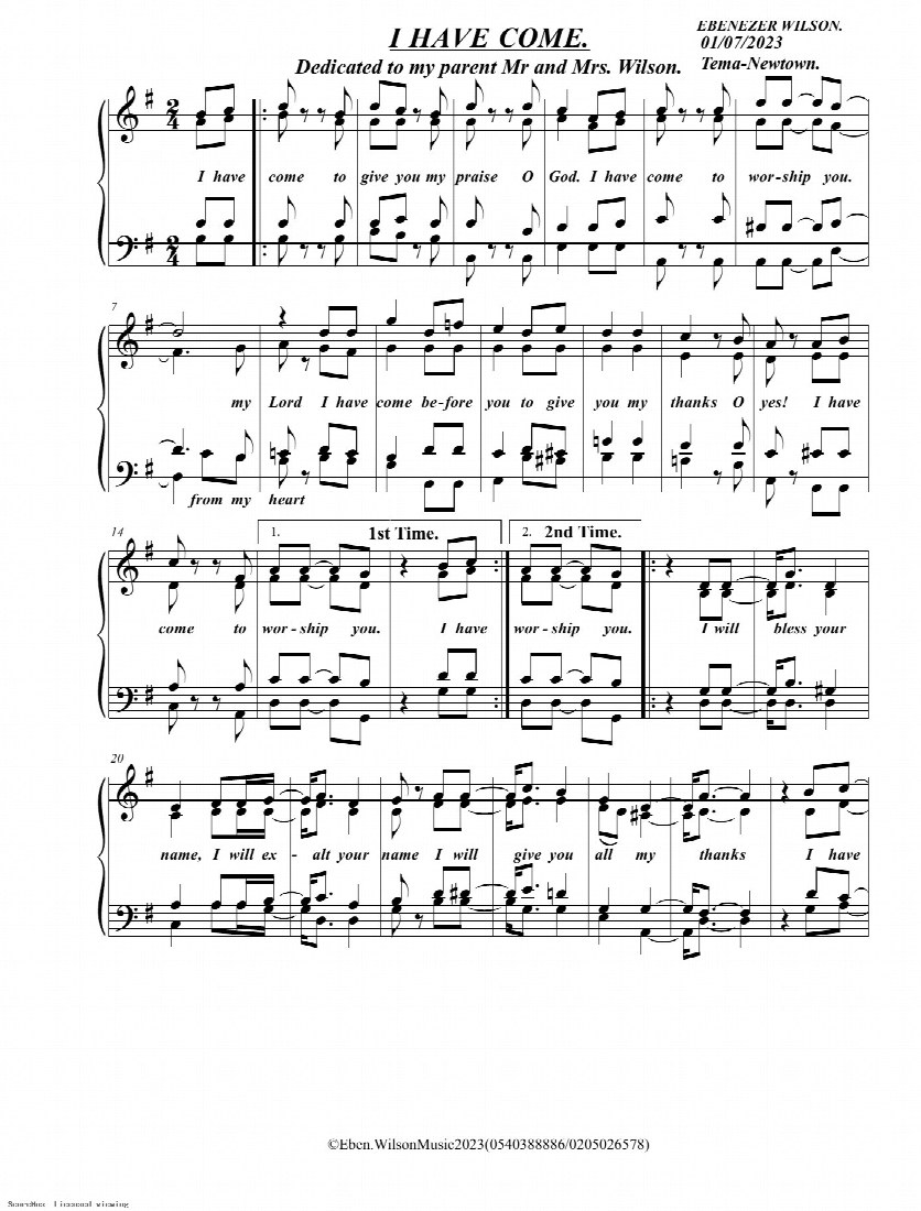 First-page preview of I HAVE COME