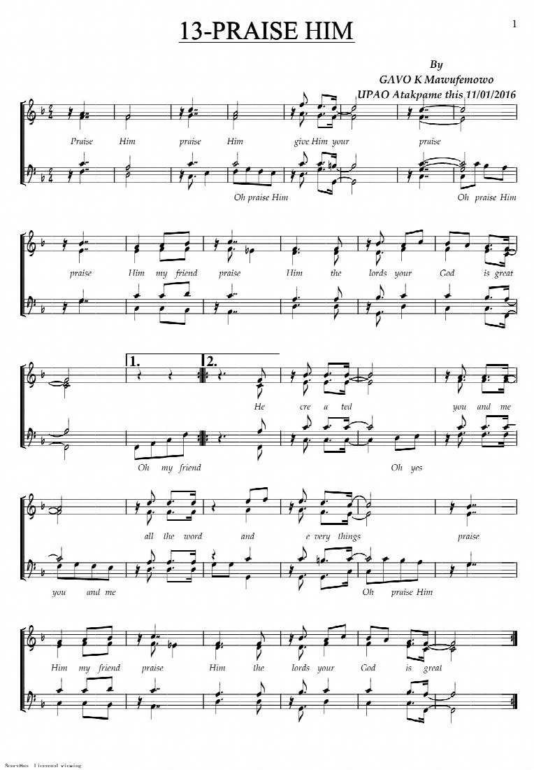 First-page preview of Praise Him