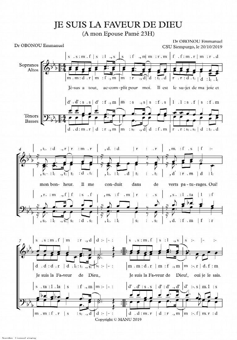 First-page preview of Je Suis La Faveur De Dieu