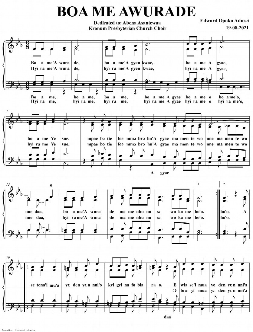 First-page preview of Boa me Awurade