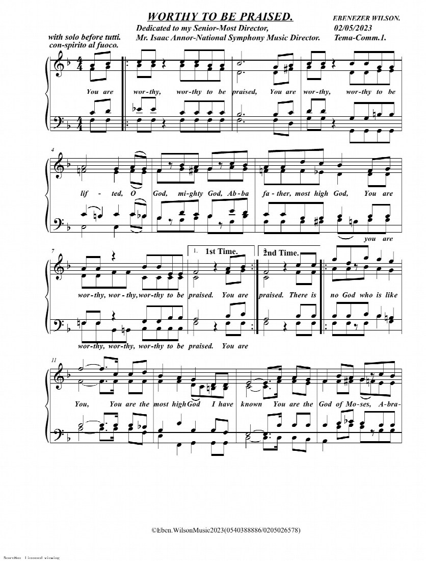First-page preview of Worthy To Be Praised