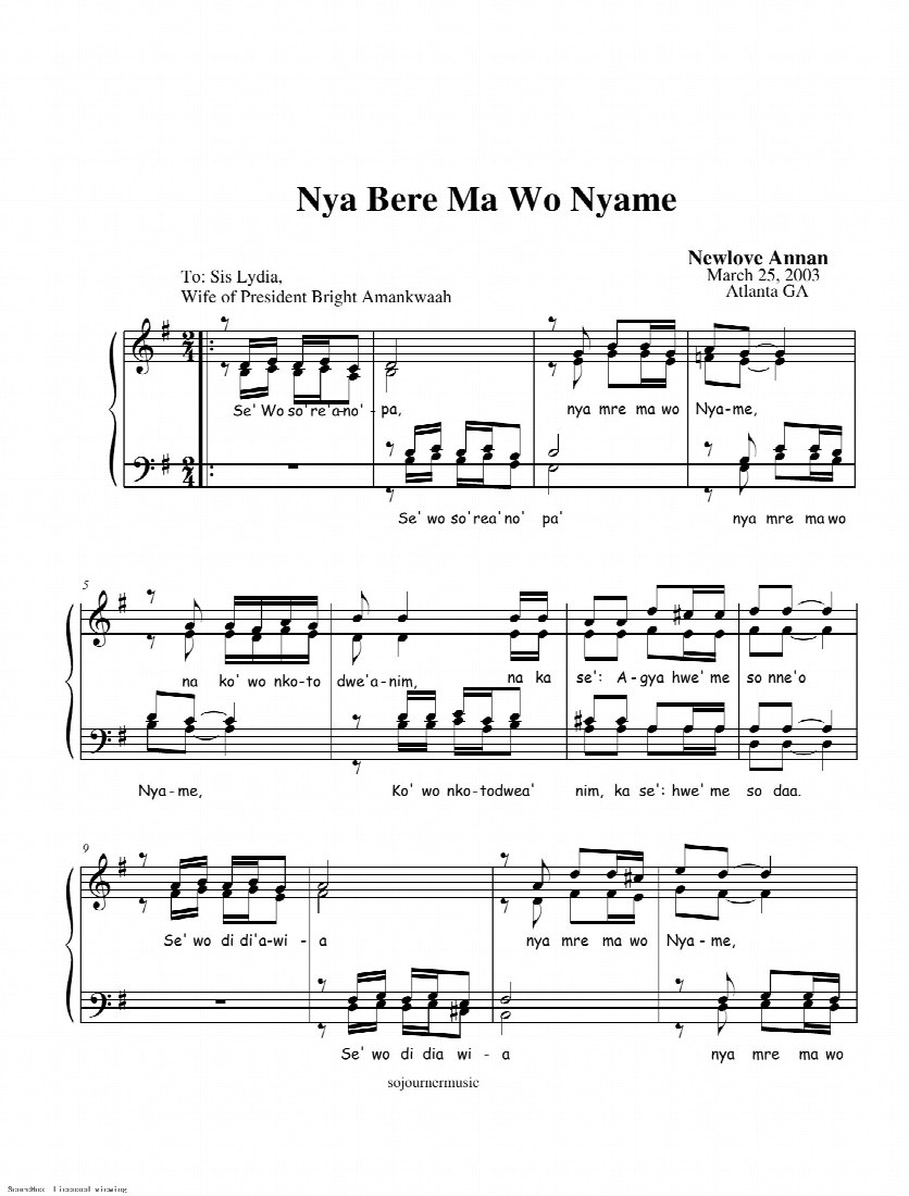 First-page preview of Nya Bere Ma Wo Nyame