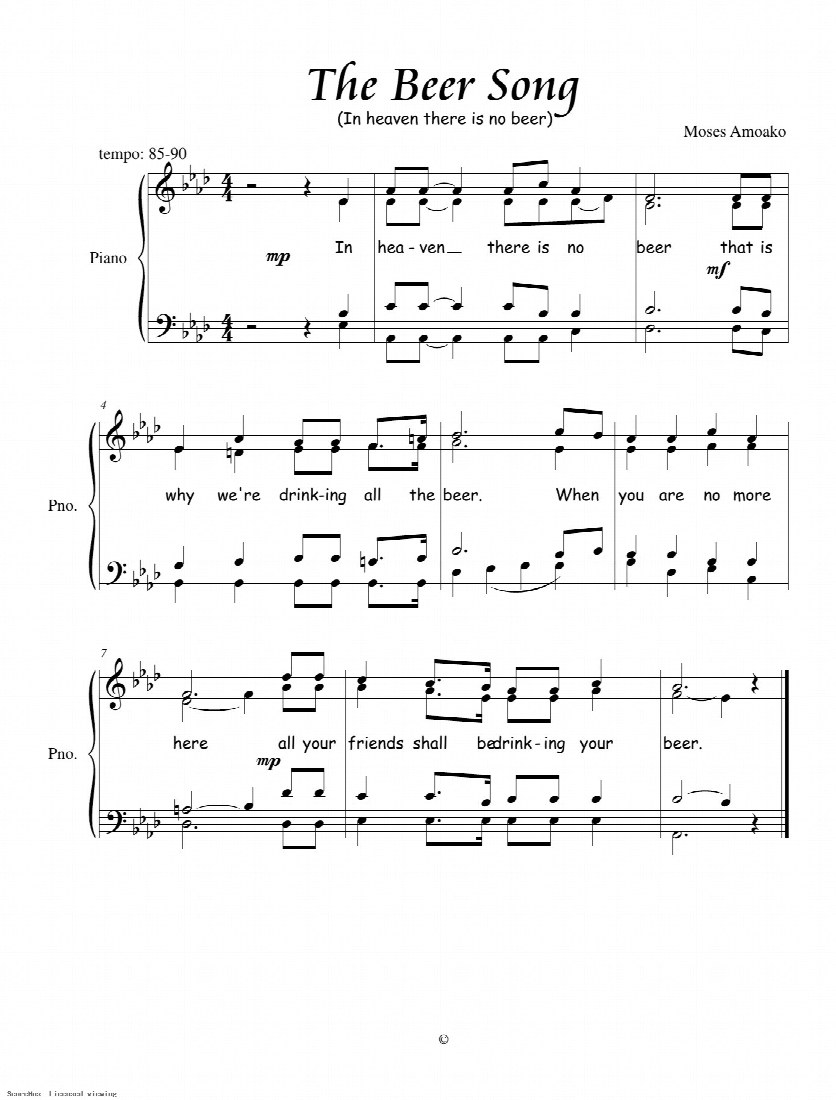 First-page preview of The Beer Song