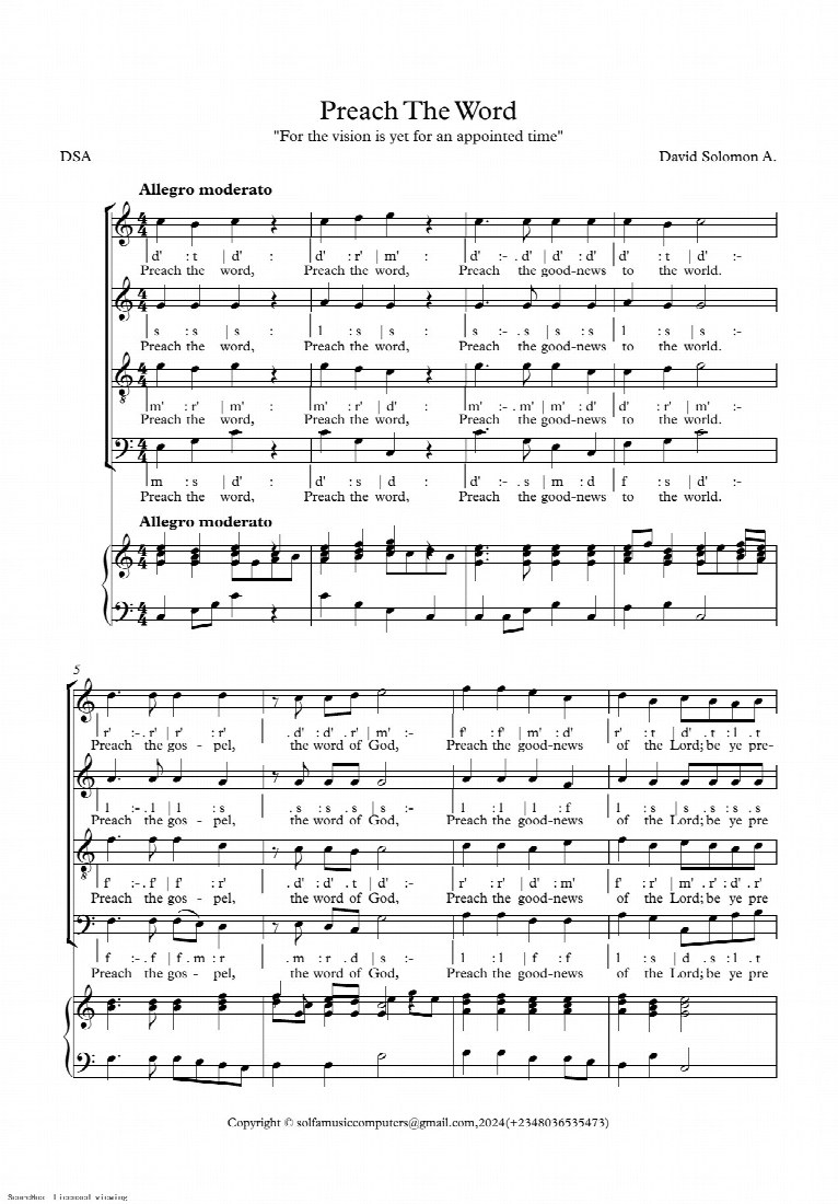 First-page preview of Preach The Word (For The Vision Is Yet For An Appointed Time)