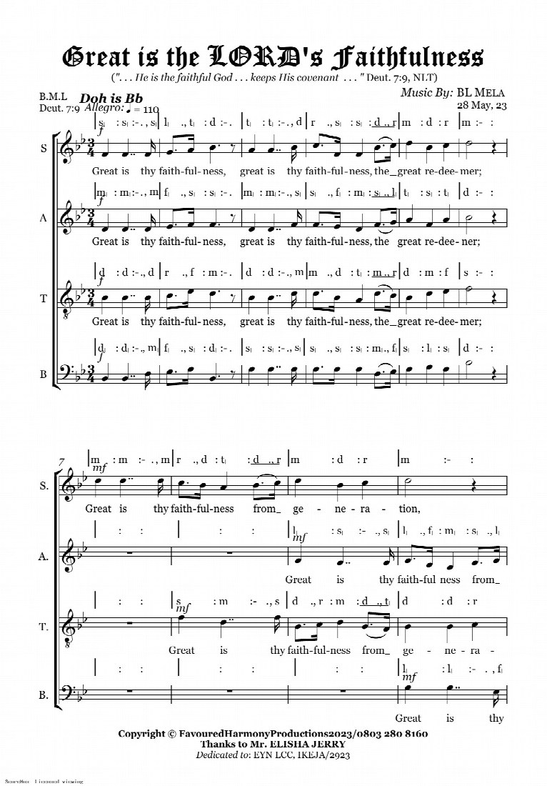 First-page preview of Great is the Lord's Faithfulness