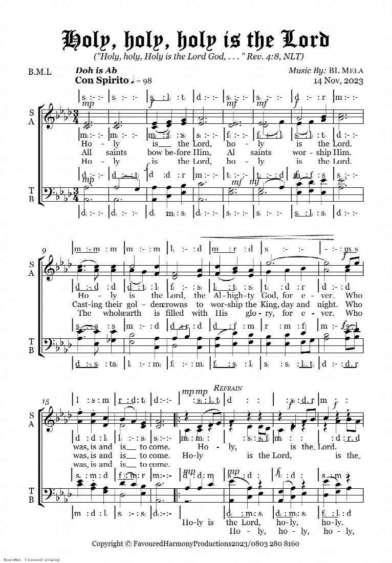 First-page preview of Holy is the Lord