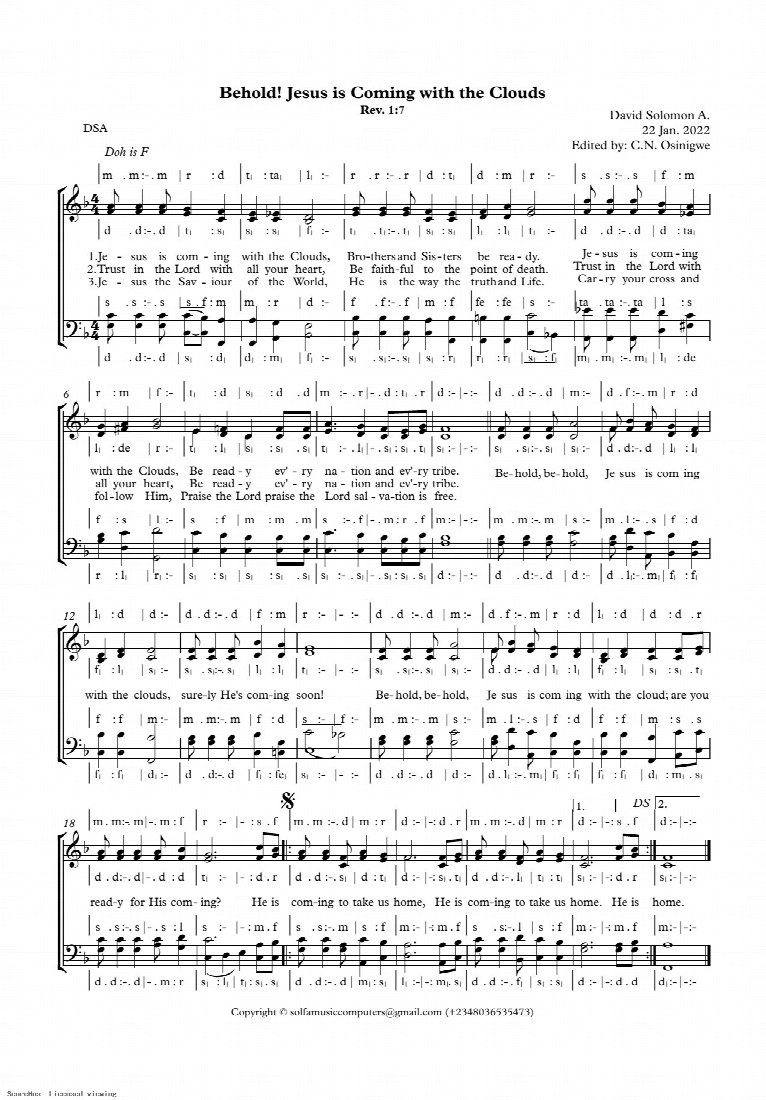 First-page preview of BEHOLD! JESUS IS COMING WITH THE CLOUDS
