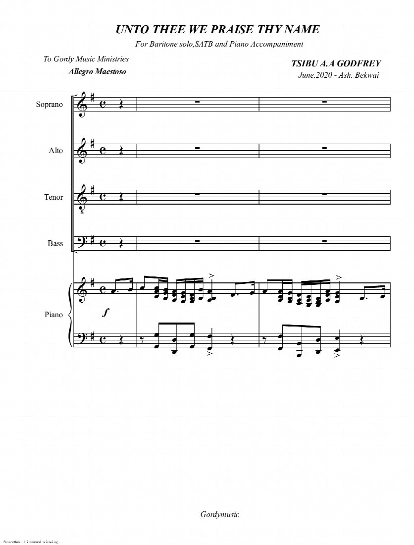 First-page preview of Unto Thee We Praise Thy Name