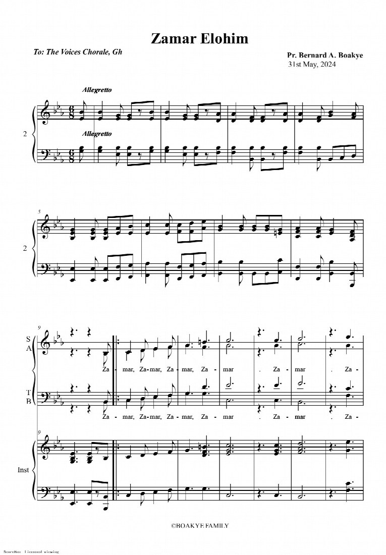 First-page preview of Zamar Elohim