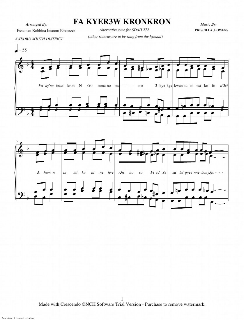 First-page preview of Fa Kyerew Kronkron _ Alternative tune for SDAH 272