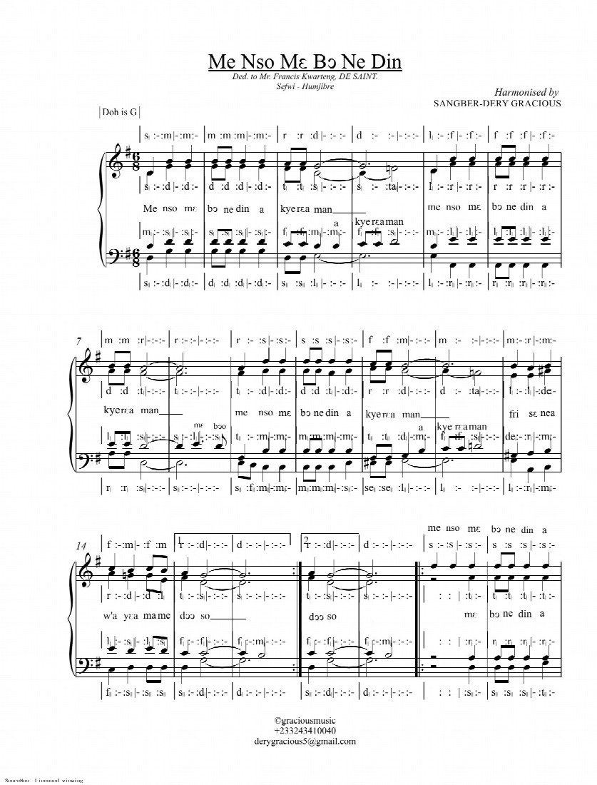First-page preview of Me nso me bo ne din