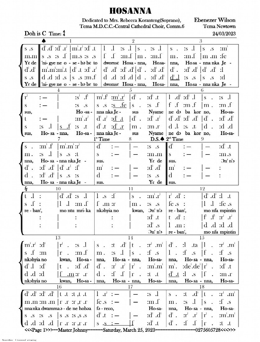 First-page preview of HOSANNA