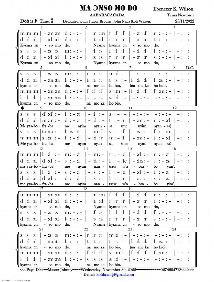 First-page preview of MA ONSO MO DO - Ebenezer Wilson