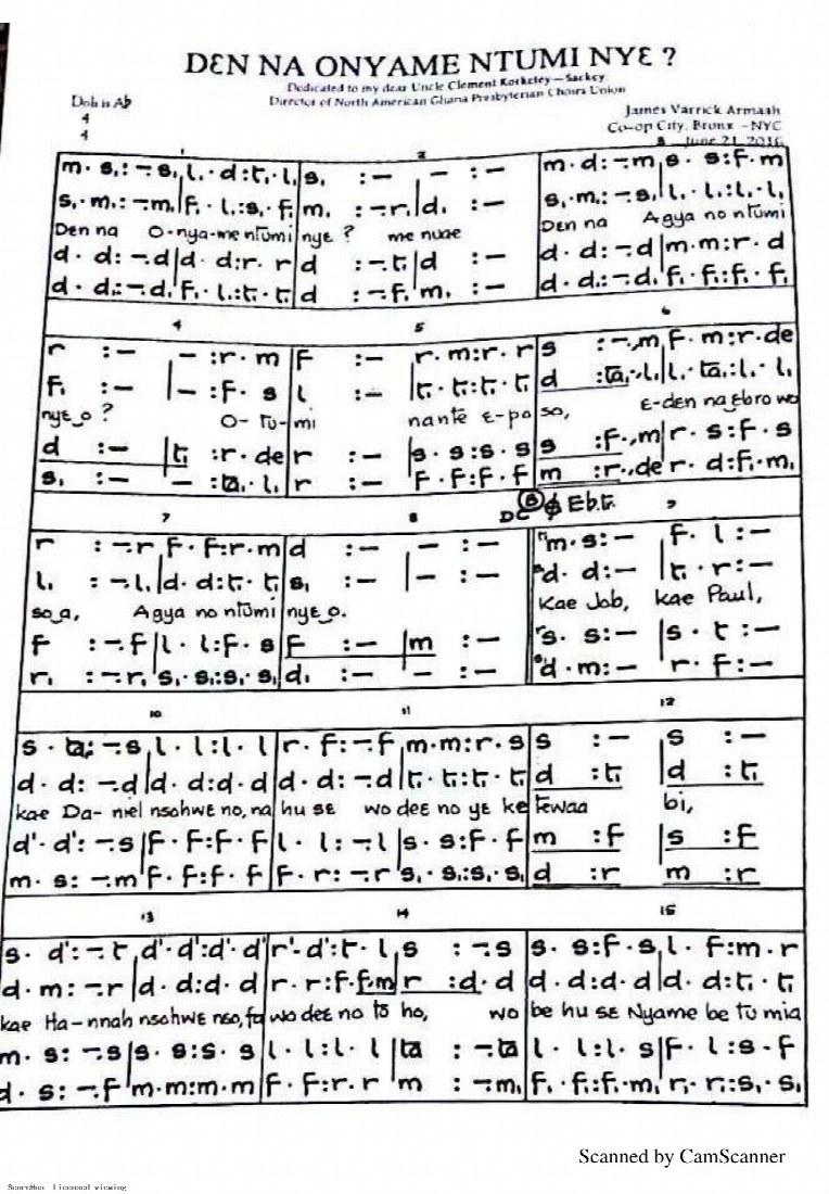 First-page preview of Den na Onyame ntumi ye