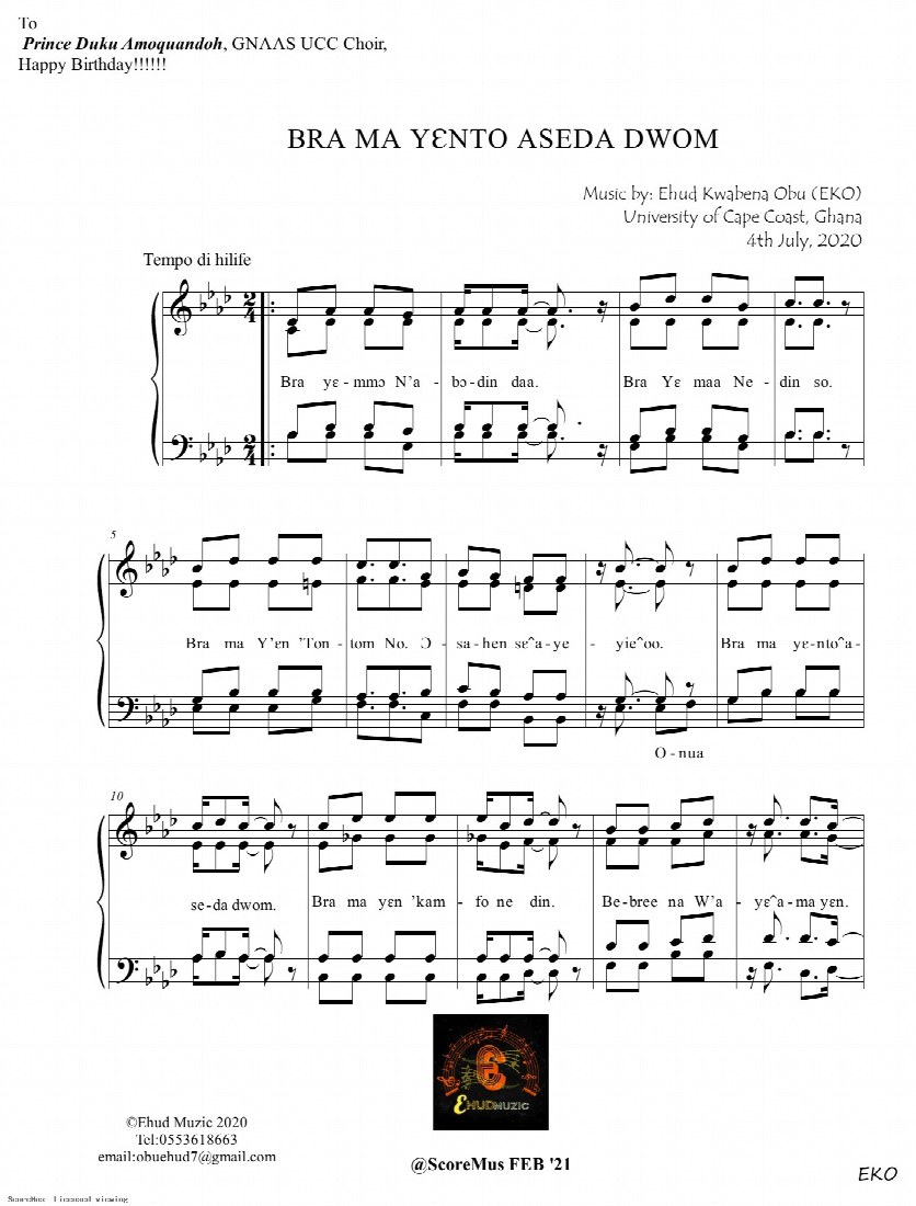 First-page preview of Bra Ma Yento Aseda Dwom