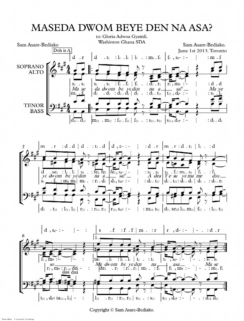 First-page preview of Maseda Dwom Beye Den Na Asa