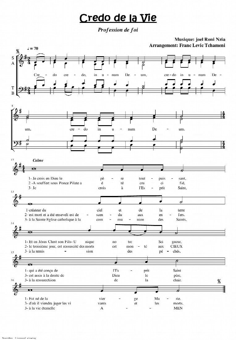 First-page preview of Credo de la vie