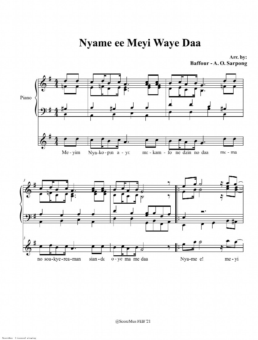 First-page preview of Nyame ee, Meyi Waye Daa