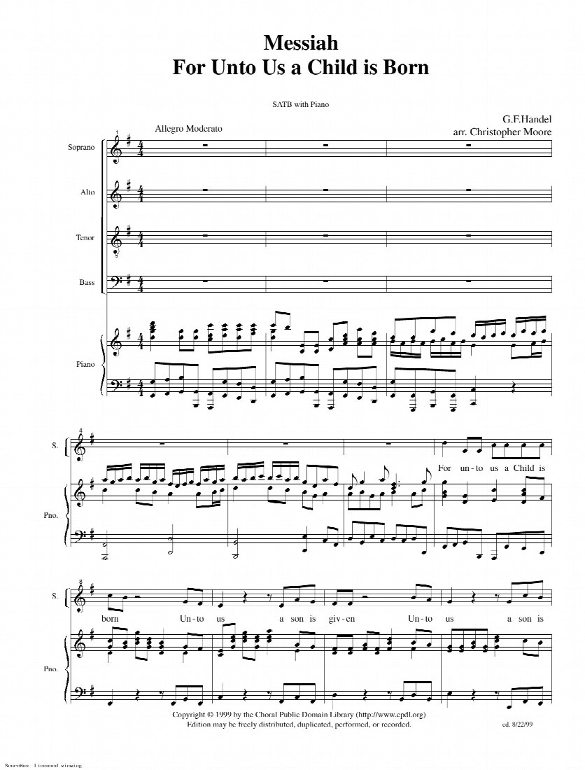 First-page preview of Messiah - For Unto us a child is born