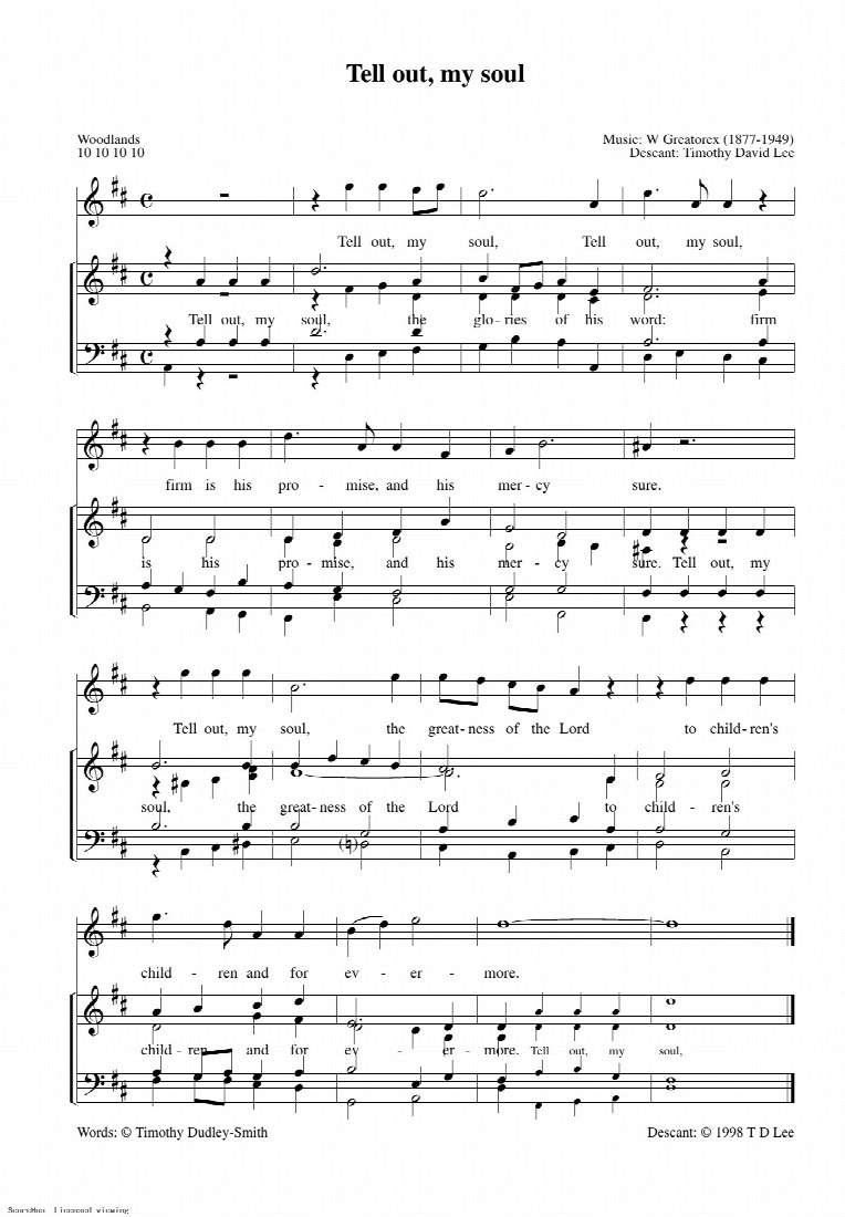 First-page preview of Tell out, my soul