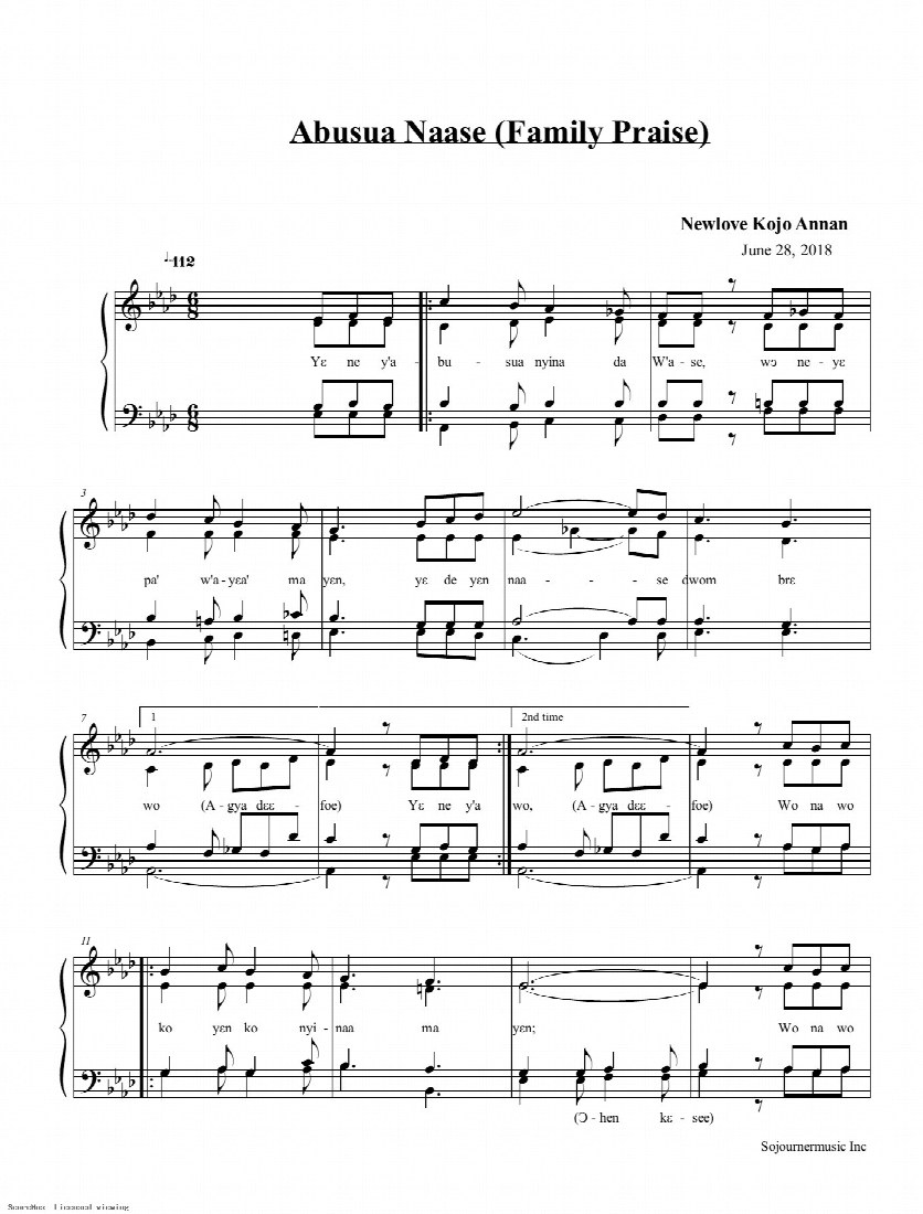 First-page preview of Abusua Naase(Family Praise)