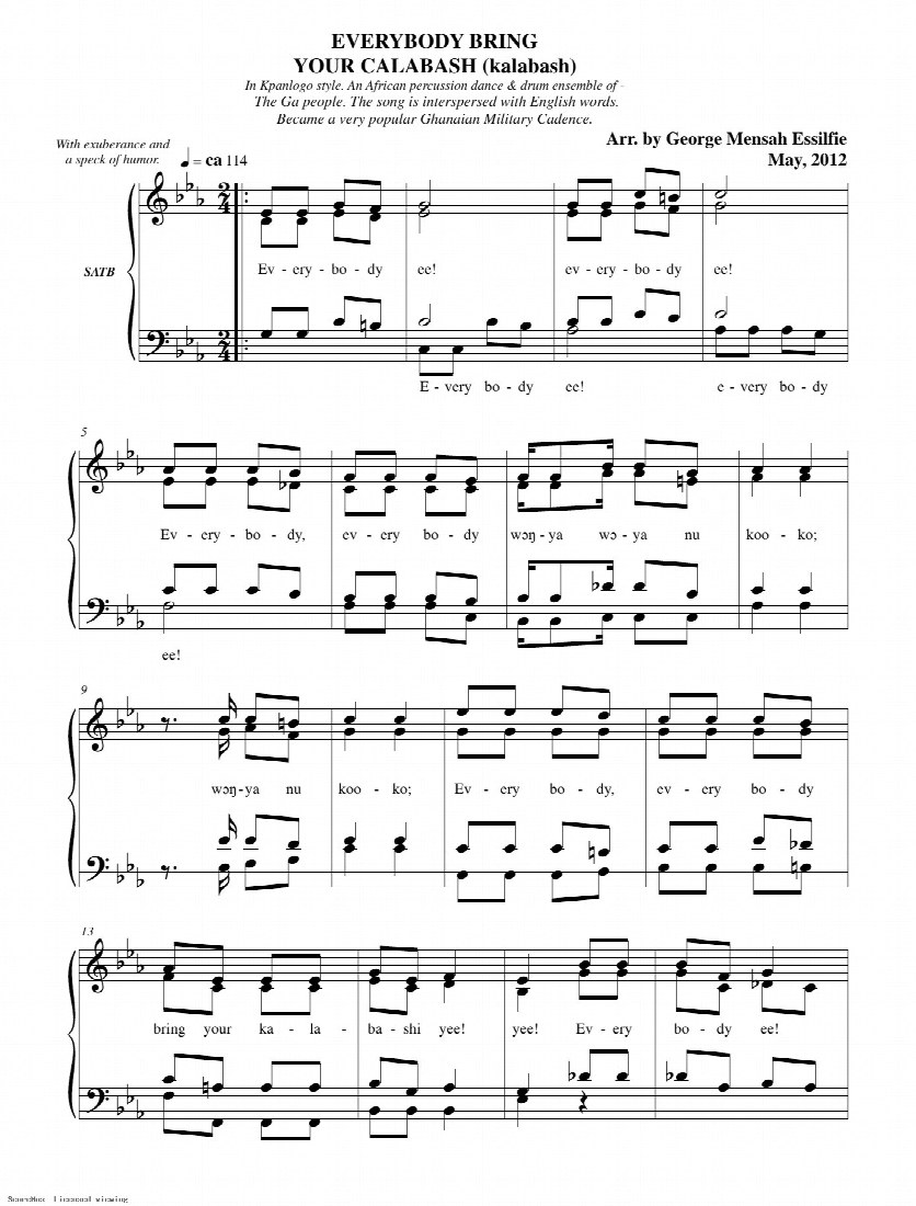 First-page preview of Everybody bring your Calabash