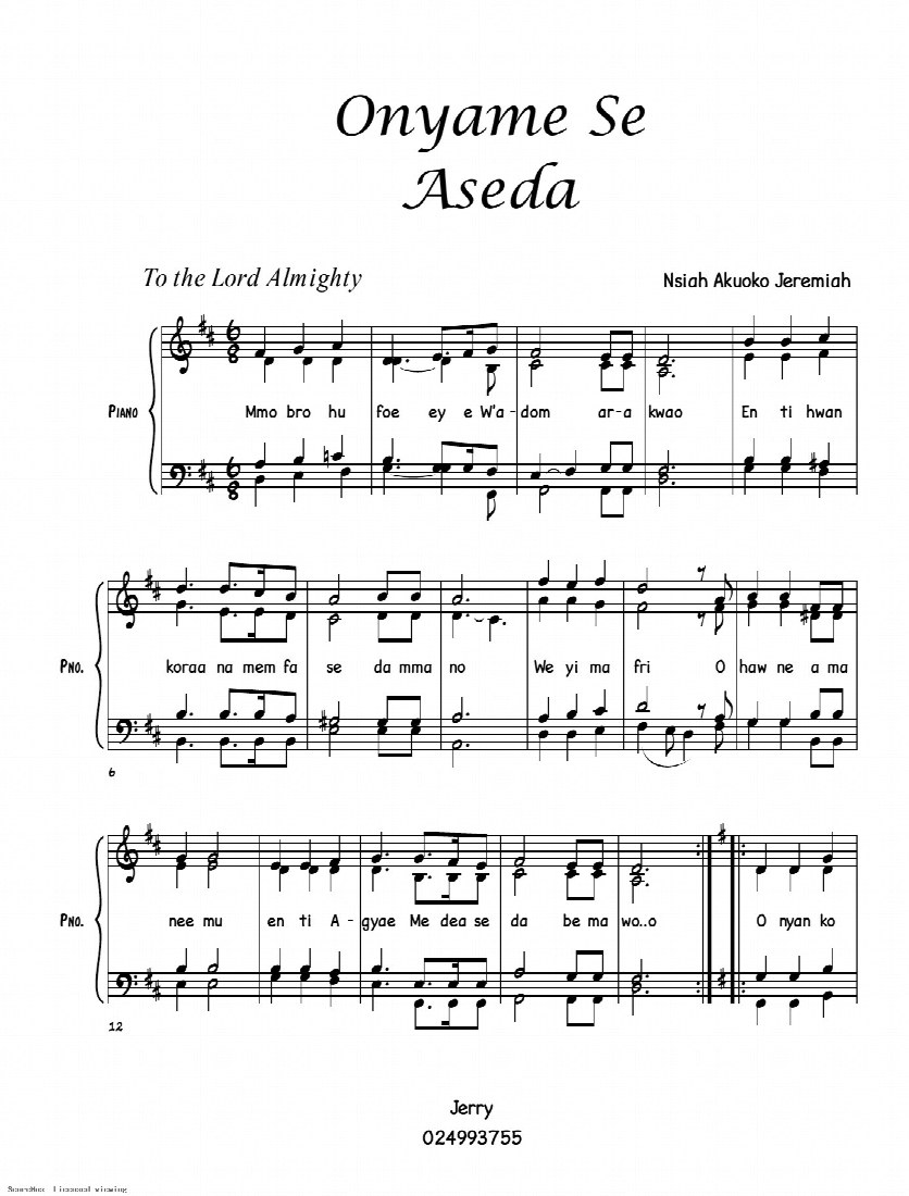 First-page preview of Onyame Se Aseda