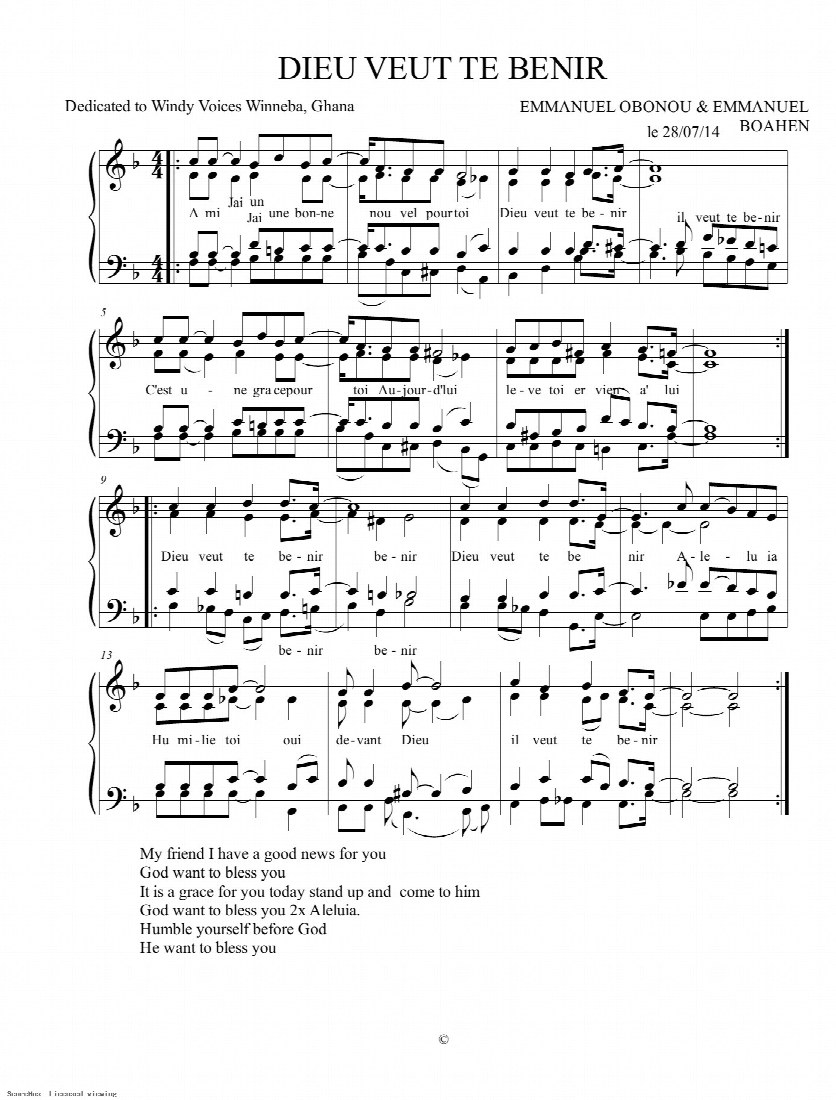First-page preview of DIEU VEUT TE BENIR