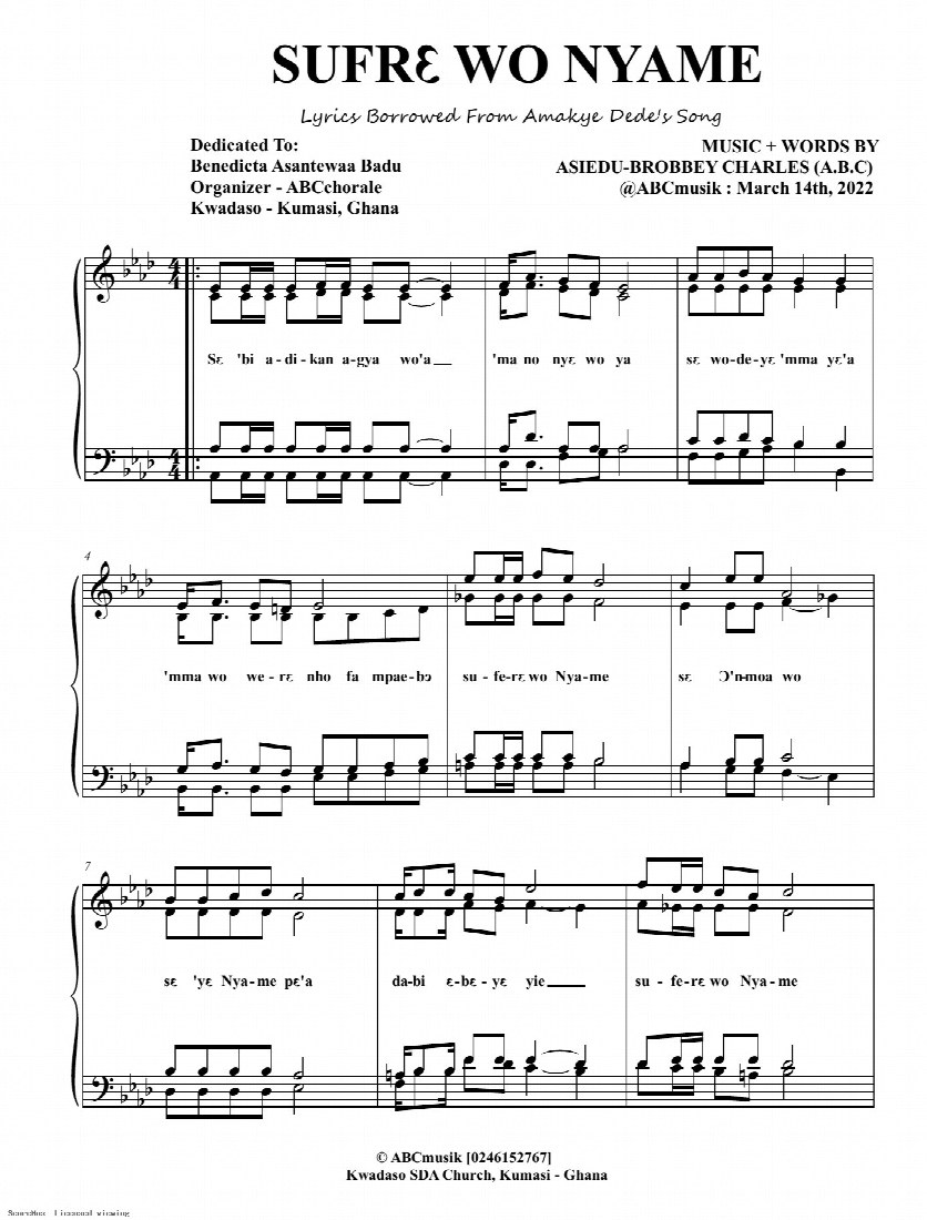 First-page preview of SUFRE WO NYAME